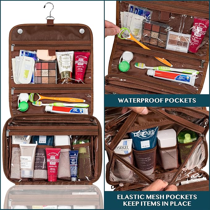 PAVILIA Hanging Toiletry Bag Women Men, Foldable Cosmetic Organizer Travel Bag - Image 4