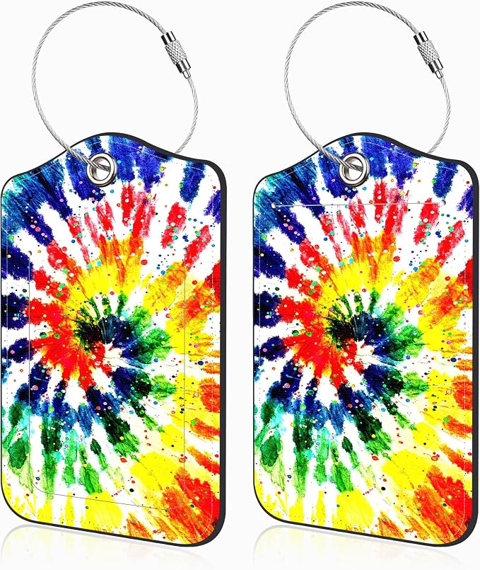 2 Pack Luggage Tags for Suitcases Colorful Rainbow Tie Dye Leather Luggage Tags by Unknown