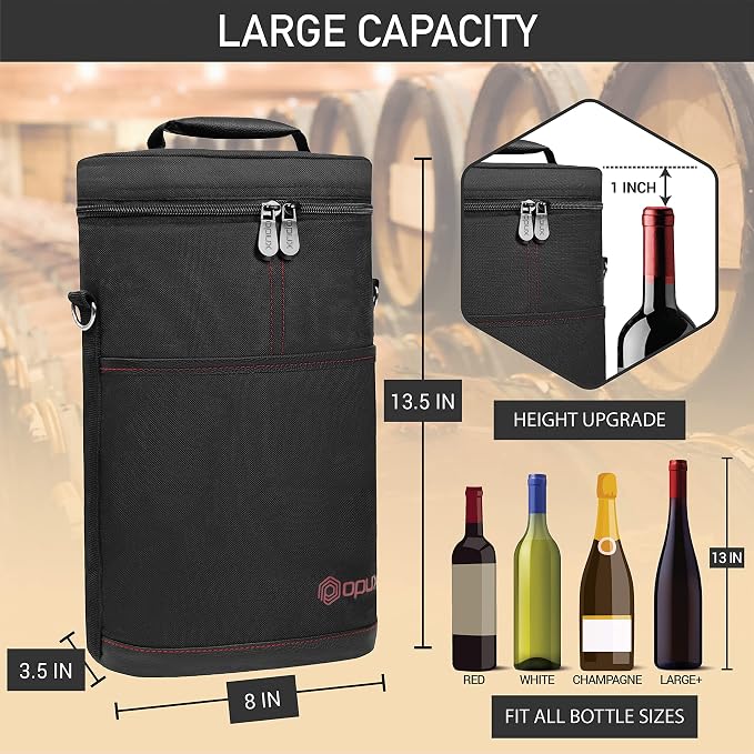opux 2 Bottle Wine Carrier Tote, Insulated Leakproof Wine Cooler Bag, Wine - Image 3