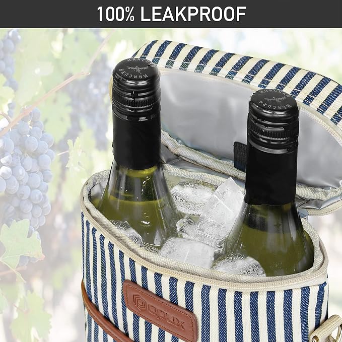opux 2 Bottle Wine Carrier Tote, Insulated Leakproof Wine Cooler Bag, Wine - Image 5