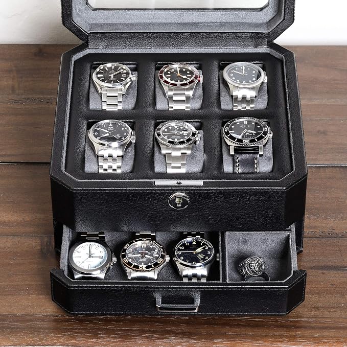 ROTHWELL Gift Box with 6 Slots Leather Watch Box and 2 Watches Travel Case - Image 8