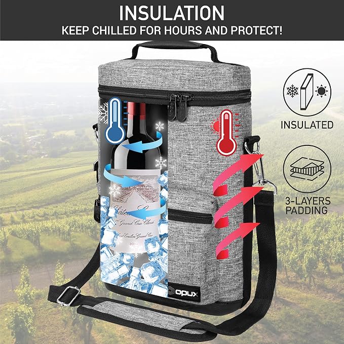 opux Wine Bag 2 Bottle Wine Tote Carrier, Insulated Wine Cooler Bag - Image 2