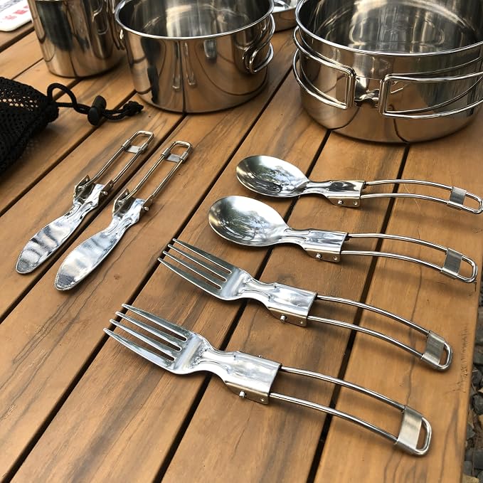 Camping Cookware Mess Kit Set 304 Stainless Steel 12-Piece Lightweight - Image 7