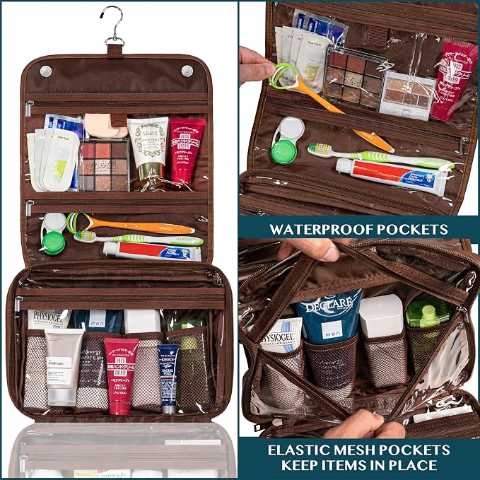 PAVILIA Hanging Toiletry Bag Women Men, Foldable Cosmetic Organizer Travel Bag - Image 4