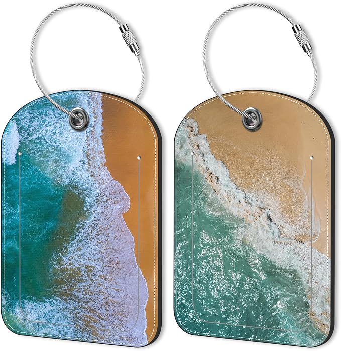 2 PCS Leather Luggage Tag for Suitcase Sea Waves and Sand Beach Scene Travel by Unknown