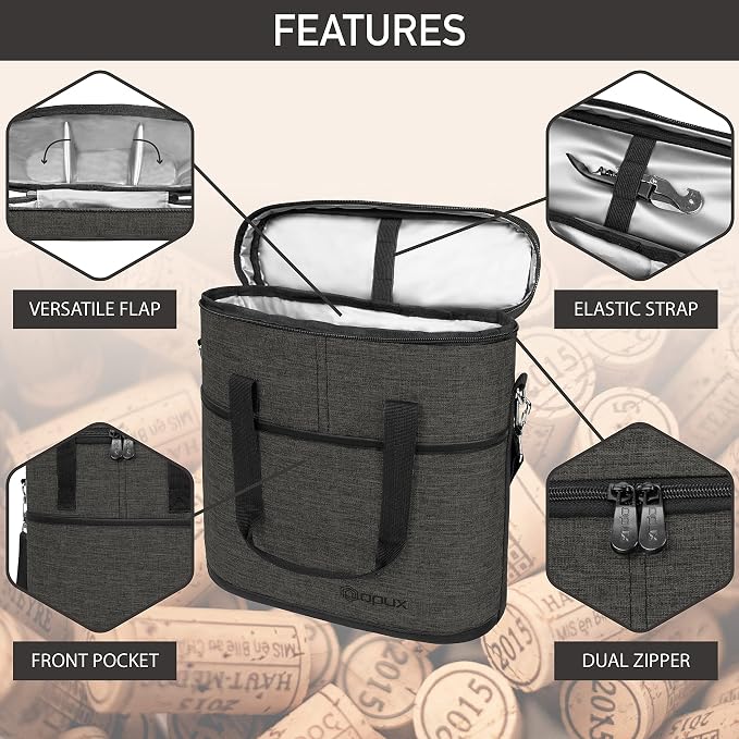 opux 3 Bottle Wine Carrier Tote, Insulated Leakproof Wine Cooler Bag, Wine - Image 4