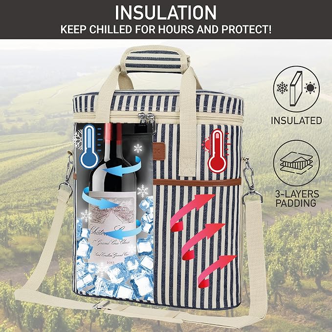 OPUX 3 Bottle Wine Carrier Tote, Insulated Leakproof Wine Cooler Bag, Wine - Image 2