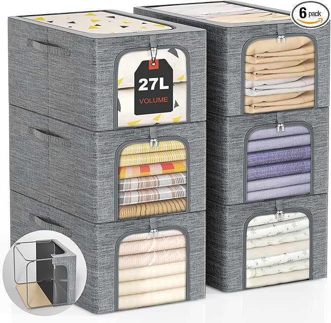 GoMaihe Clothes Storage Bins Metal Frame: 6-Pack Compact Stackable Closet by GoMaihe