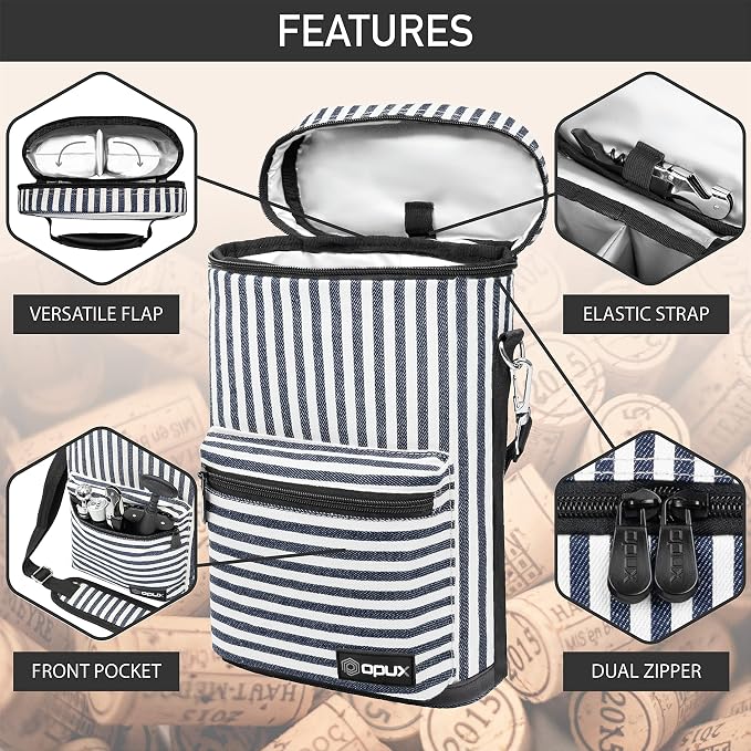 opux Wine Bag 2 Bottle Wine Tote Carrier, Insulated Wine Cooler Bag - Image 4
