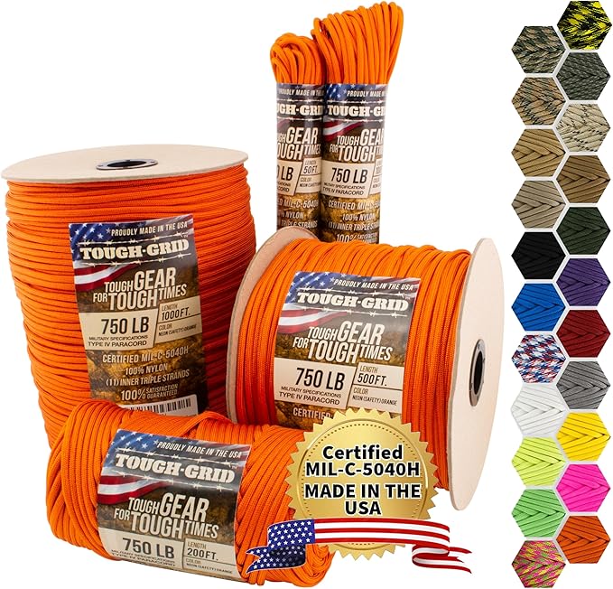 TOUGH-GRID 750 Paracord Rope Nylon Parachute Cord, Made in USA Survival Kit by TOUGH-GRID