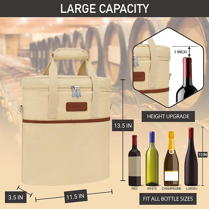 OPUX 3 Bottle Wine Carrier Tote, Insulated Leakproof Wine Cooler Bag, Wine - Image 3