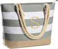 YOOLIFE Initial Canvas Waterproof Beach Tote Bag Zipper Personalized Gifts by YOOLIFE