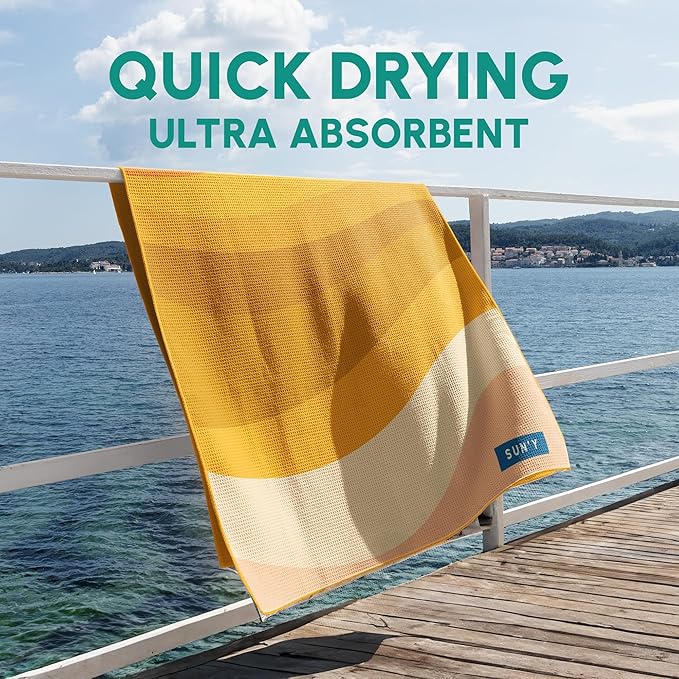 SUN'Y Waffle Microfiber Beach Towel – Sand Free, Quick Dry, Ultra Absorbent - Image 4