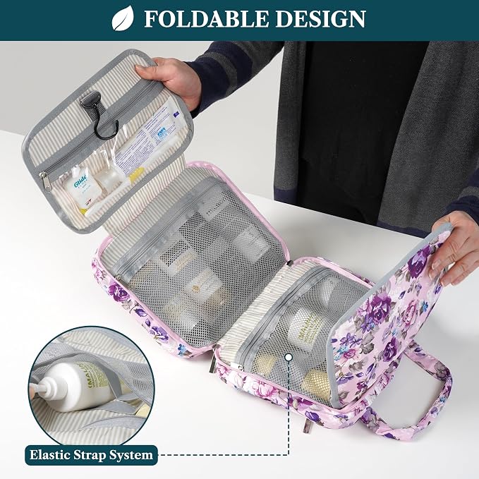 PAVILIA Hanging Toiletry Bag Travel Bag Women Men, Foldable Cosmetic Organizer - Image 4