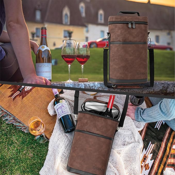 opux 2 Bottle Wine Carrier Tote, Insulated Leakproof Wine Cooler Bag, Wine - Image 7