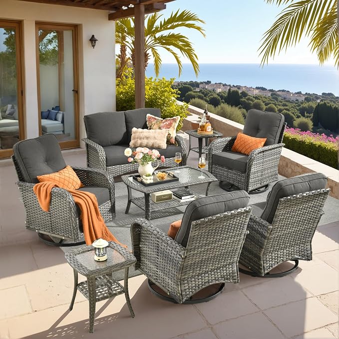 HOOOWOOO Patio Furniture Set, 8 Pieces Outdoor Conversation Set, All Weather by DesignforBetterLife