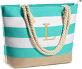 YOOLIFE Initial Canvas Waterproof Beach Tote Bag Zipper Personalized Gifts by YOOLIFE