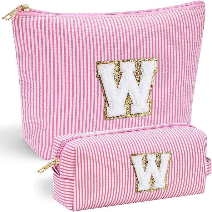 YOOLIFE Cute Pink Initial Make Up Bag Travelling, Personalized Makeup Bag by YOOLIFE