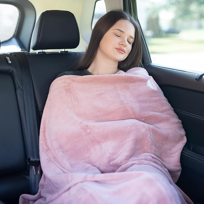 BlueHills Travel Blanket Pillow Rolled Premium Soft Plush Airplane Throw - Image 4