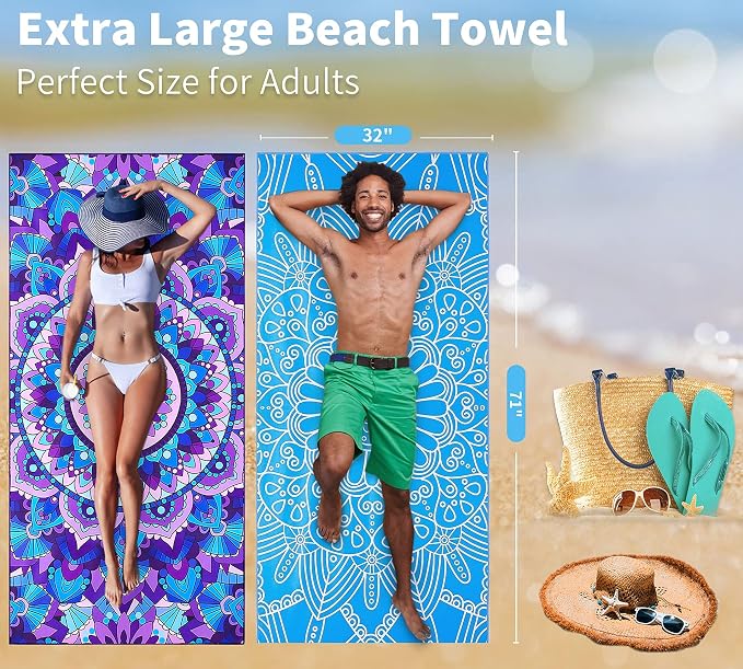 4 Pack Lightweight Thin Beach Towel Oversized 71"x32" Big Extra Large - Image 7
