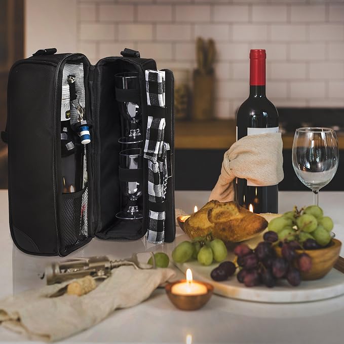 ALLCAMP Wine tote Bag with Cooler Compartment, Picnic Set Carrying Two sets of - Image 7