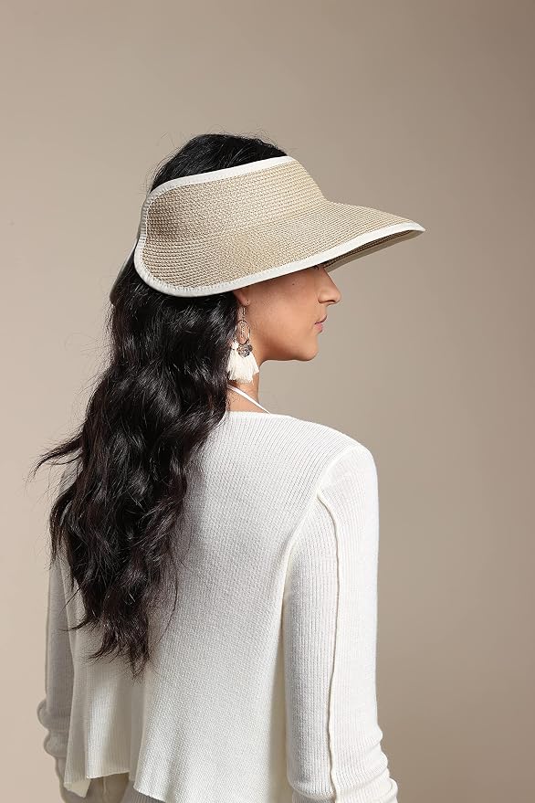Joywant Womens Sun Visor Hats, Packable Wide Brim Ponytail Beach Hat Straw - Image 6