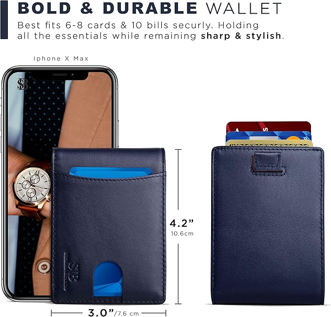 SERMAN BRANDS RFID Blocking Slim Bifold Genuine Leather Thin Minimalist Front - Image 5