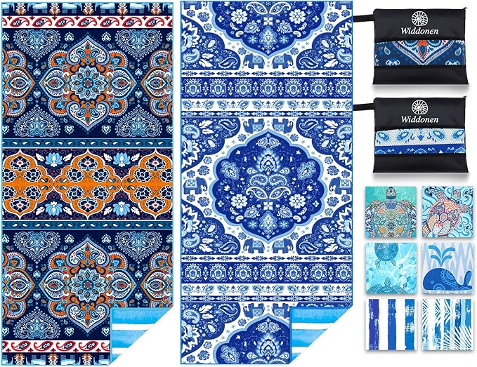 Microfiber Lightweight Beach Towel Sand Free Quick Dry Absorbent Thin Compact by WIDDONEN