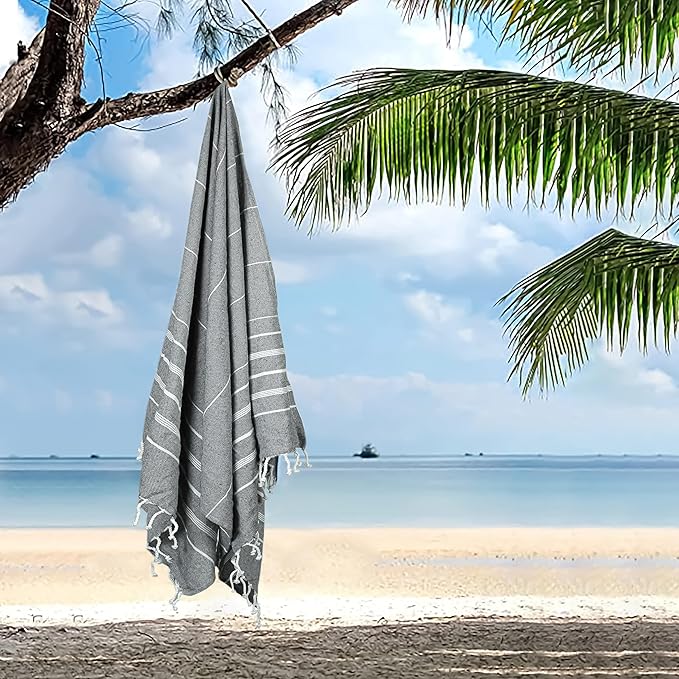 HILLFAIR Cotton Turkish Beach Towels, Quick Dry Lightweight Sand Free Peshtemal - Image 4