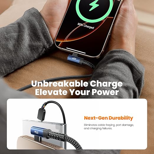 USB C Cable 6.6ft 100W Right Angle Fast Charging Cord, Nylon Braided USB 2.0 - Image 4