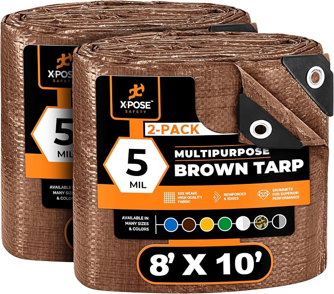 Multipurpose Protective Cover Brown Poly Tarp 8' x 10' by XposeSafety