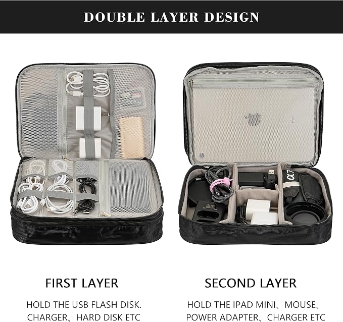 Electronics Accessories Organizer Bag, Waterproof Double LayerTravel Cable - Image 3