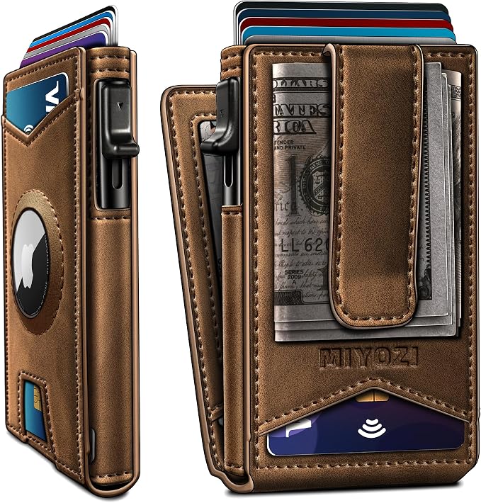 Airtag Wallet for Men, with Money Clip Gift Boxed, Slim Front Pocket Wallet by Miyozi