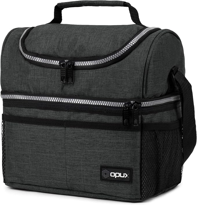 OPUX Lunch Box For Men Women, Insulated Large Double Decker Lunch Bag, Charcoal by OPUX