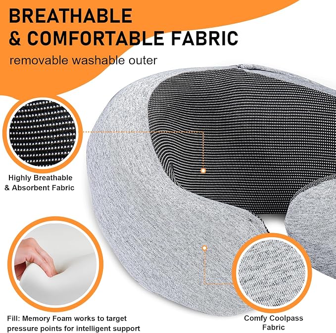 Travel Pillow - Hooded Neck Pillow Airplane Memory Foam Filling - Image 3