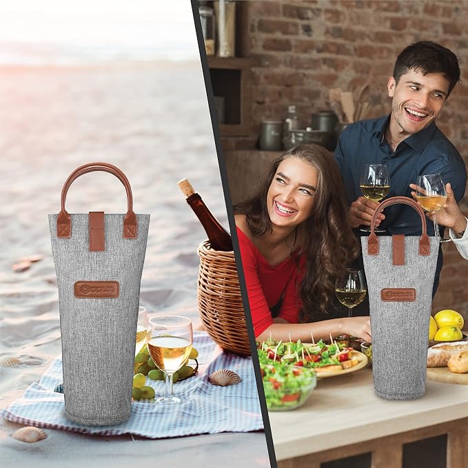 opux Wine Bag Single Bottle Carrier Tote, Insulated Travel Wine Cooler Bag - Image 7