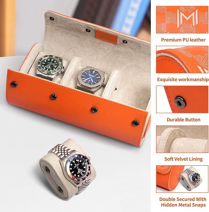 MOZSLY Watch Roll Travel Case 3 Slots Portable Watches Box Organizer Storage - Image 3