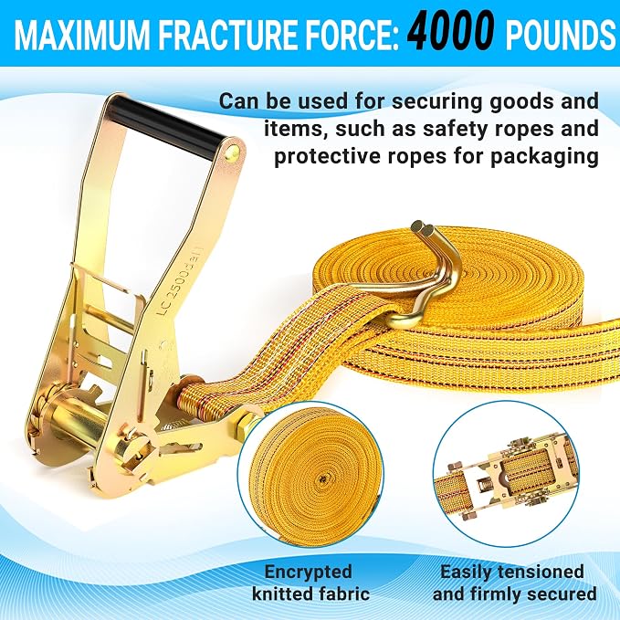 4Pack Heavy Duty Ratchet Straps, 2” 32Ft Ratchet Tie Down Strap, Tie Down - Image 4