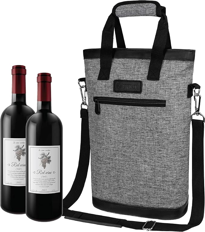 opux Two Bottle Wine Bag Carrier Tote, Insulated Leakproof 2 Bottle Wine Cooler by OPUX
