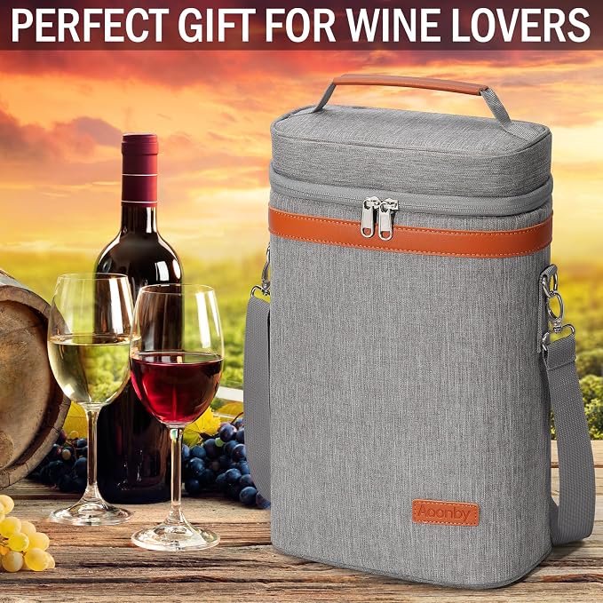 2 Bottle Wine Bag Wine Cooler Carrier Wine Gift Tote Bag, Leakproof & Insulated - Image 5
