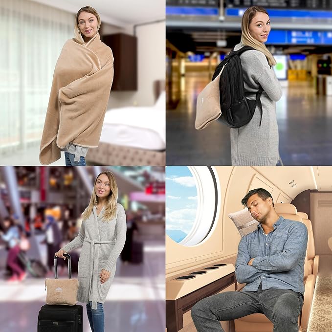 BlueHills Premium Soft Travel Blanket Pillow Airplane Blanket Packed in Soft - Image 2