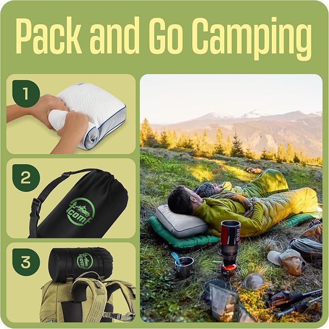 Camping Pillow: Dual Cover, Memory Foam Travel Pillow, Medium Firm Camp Pillow - Image 8