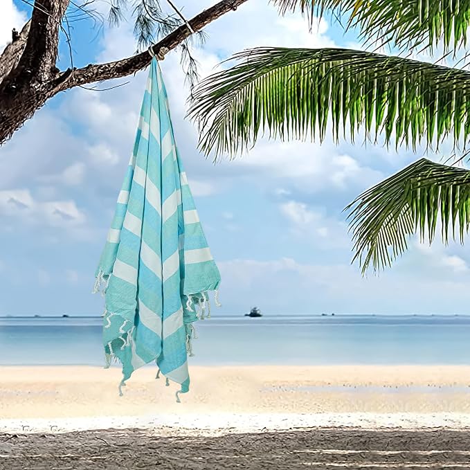 HILLFAIR Cotton Turkish Beach Towels, Quick Dry Lightweight Sand Free Peshtemal - Image 4