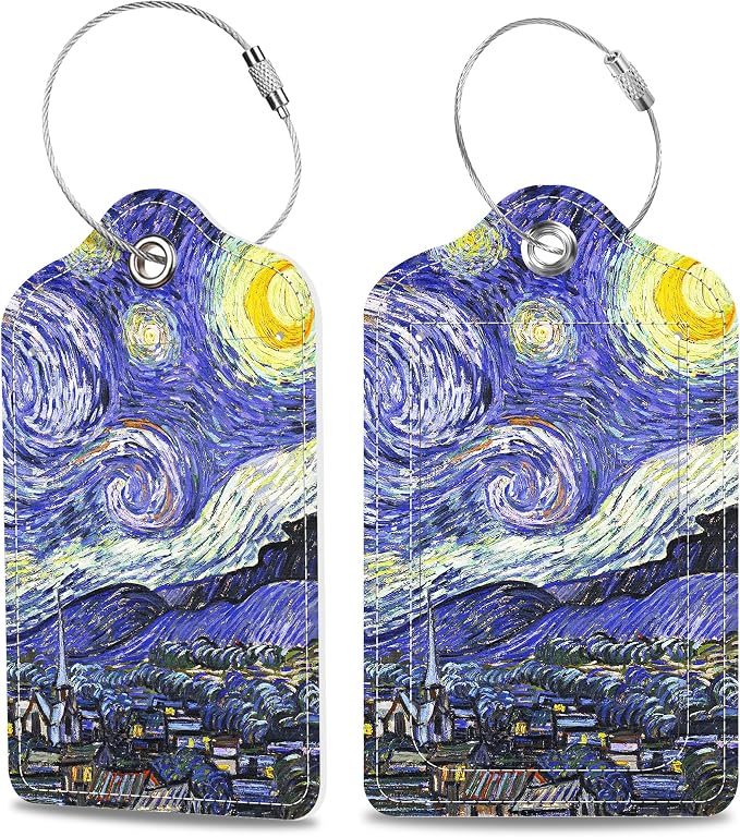 2 Pack Luggage Tags for Suitcase The Starry Night Leather Stainless Steel Loop by MSEAANBK