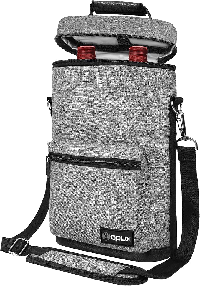 opux Wine Bag 2 Bottle Wine Tote Carrier, Insulated Wine Cooler Bag by OPUX