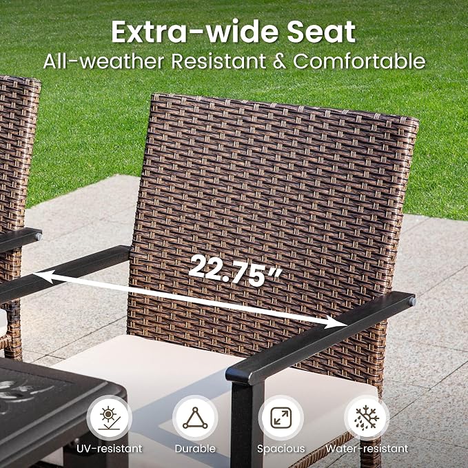 PHI VILLA Outdoor Wicker Chairs Set of 4, Rattan Covered Metal Armchairs - Image 3