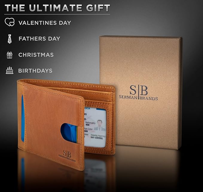 SERMAN BRANDS RFID Blocking Slim Bifold Genuine Leather Thin Minimalist Front - Image 6