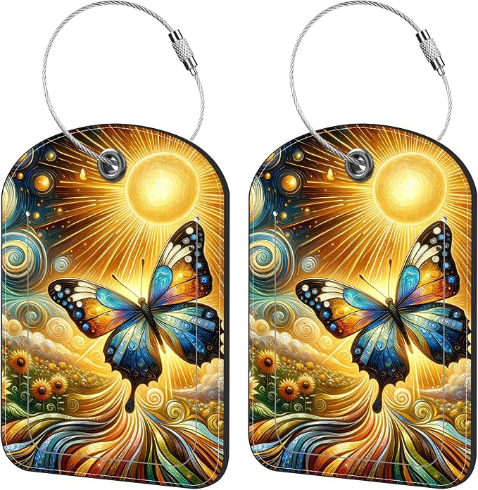 2 Pack Cute Luggage Tag for Suitcases Colorful Butterfly Leather Luggage Tags by iapodiad