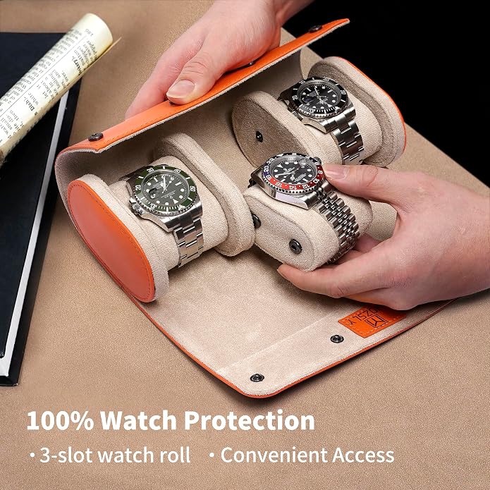 MOZSLY Watch Roll Travel Case 3 Slots Portable Watches Box Organizer Storage - Image 2