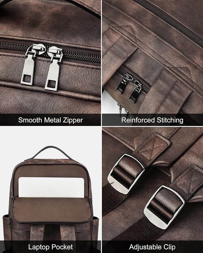 MASINTOR 15.6 inch PU Leather Laptop Backpack Purse - Image 6